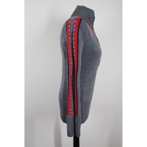 Eddie Bauer M Gray Red 1/4 Zip Merino Wool Fair Isle Mock Neck Sweater - Picture 3 of 9